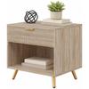 Bedside Table Drawer With Handle for Bedroom Natural Wood Finish