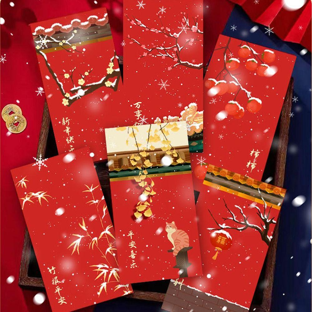 6pcs Hongbao New Year Red Envelopes Traditional Lucky Money Packets Children Money Pocket  Bonus