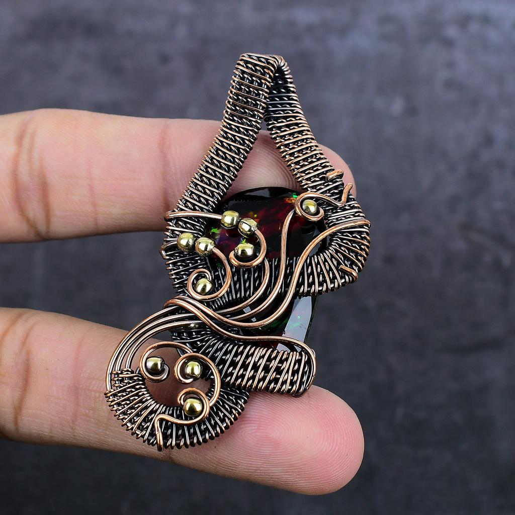 Мистический Топаз Ручная Работа Медная Проволока Обертка Ювелирный Подвеска 2.68" C8m79