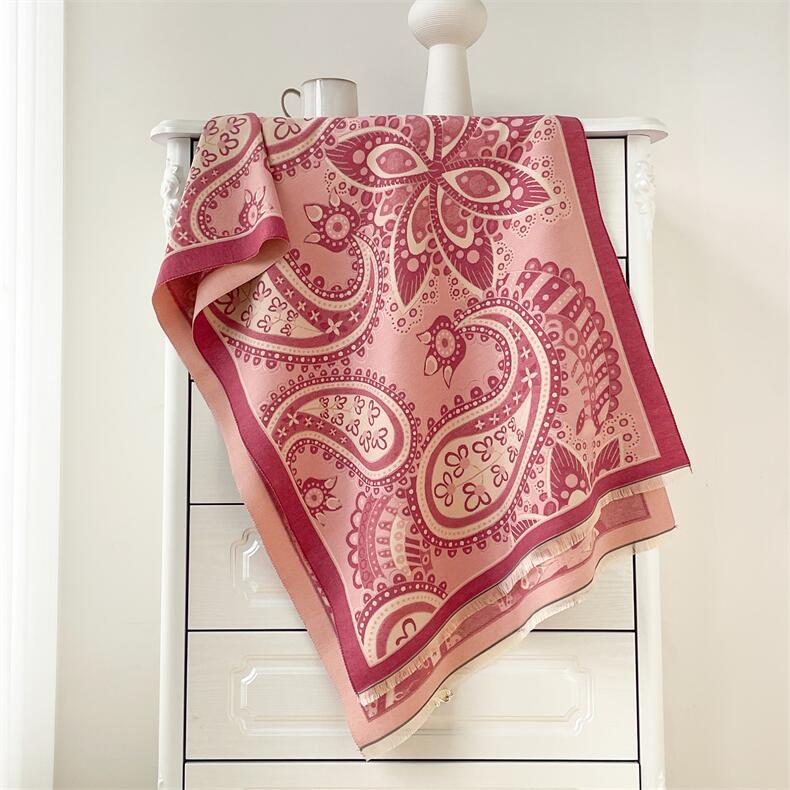 2024 Autumn/Winter New Color Blocked Imitation Cashmere Women'S Tassel Shawl Thickened Warm Double Sided Jacquard Wool Scarf