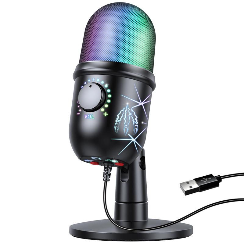 USB Condenser Karaoke Microphone RGB Professional Vocals Streams Mic Recording Studio Micro for PC YouTube Video Gaming