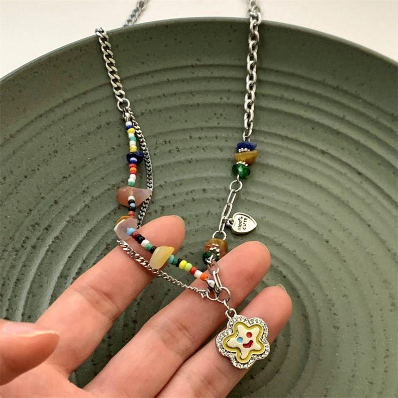 Милый браслет из бисера цвета конфет, креативное нежное ожерелье с подвеской в виде звезды, очаровательное винтажное украшение в виде сердца любви