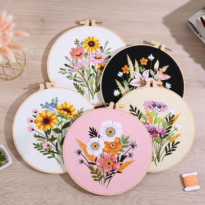 Набор для вышивания Цветочные узоры DIY Поделки Наборы для вышивания крестом С вышивальным пяльцем Ручная работа для начинающих