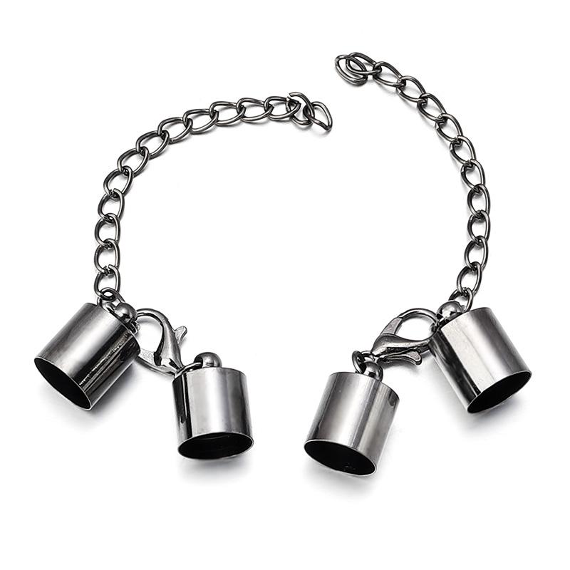 10Sets Leather Cord End Caps With Lobster Clasp Extending Chain For Jewelry Making DIY Bracelet Necklace Connectors Accessories