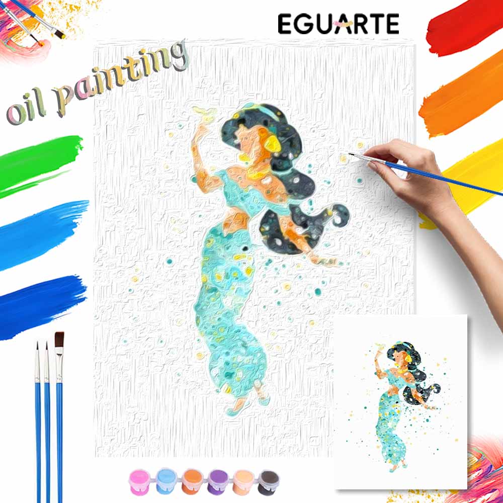 Disney Jasmine Watercolor digital oil painting diy coloring handpainted filling home decoration art craft gift for adults wall decor