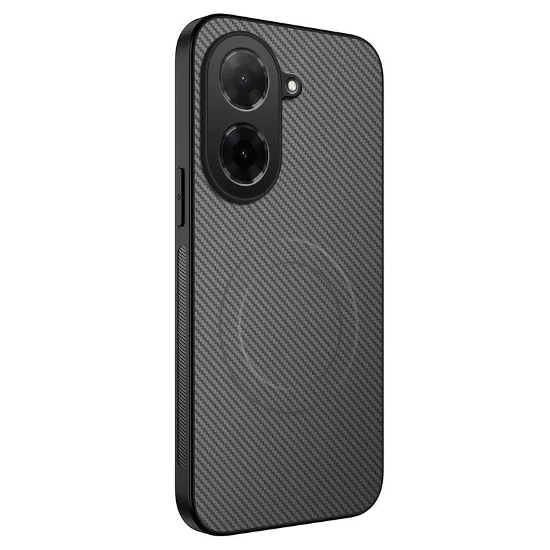 Carbon Fiber Texture Phone Case For Poco C61 C75 C65 C71 Magnetic Wireless Charging Shockproof Matte Silicone Soft Cover Cases