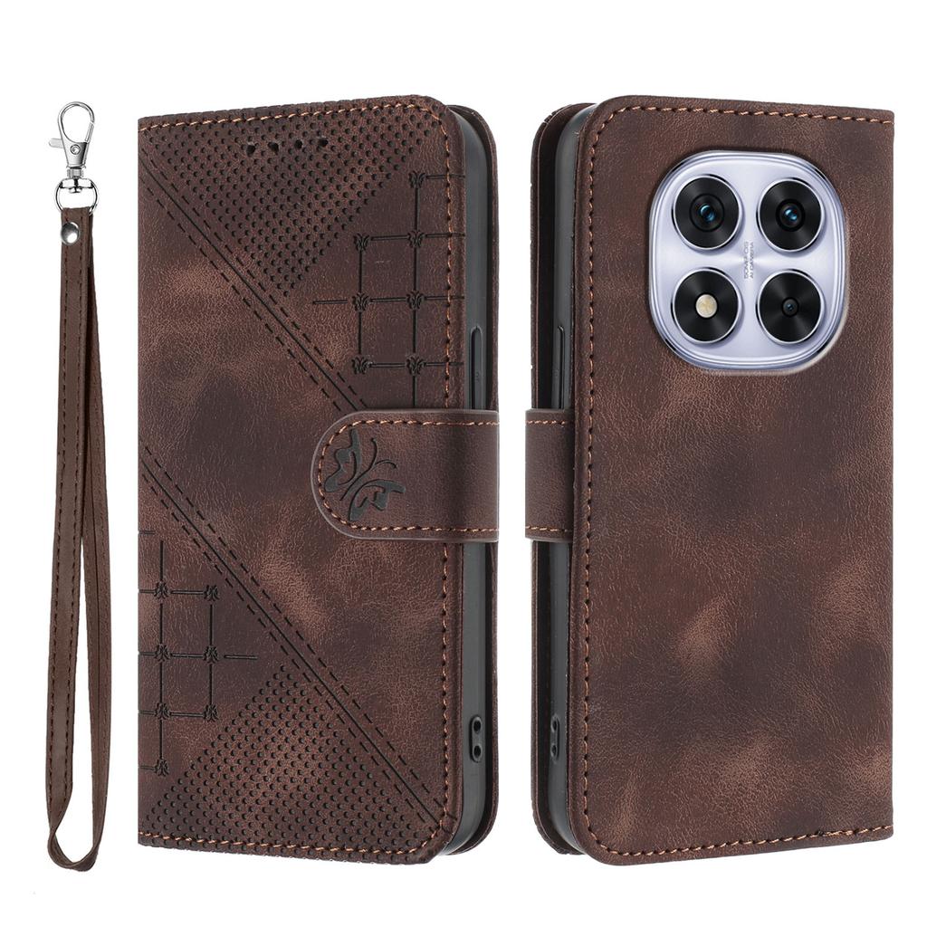 Для Xiaomi Redmi Note 14 Pro 4G Кожаный чехол-кошелек Чехол для телефона с тиснением в виде бабочки и цветка со шнурком