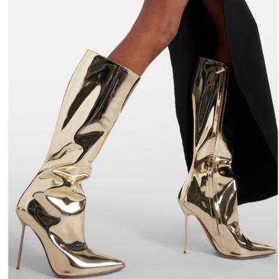 Осенне-зимняя обувь из микрофибры на шпильках, очень высокие каблуки, большой размер 46, европейский стиль, теплые сапоги до середины голени