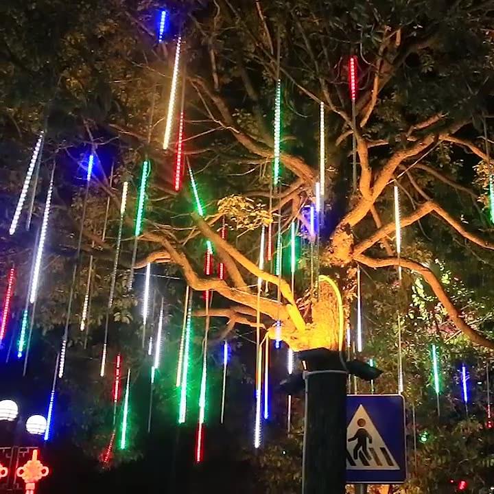 Solar-Powered LED Meteor Shower Lights: Waterproof, Colorful String Lights for Outdoor Decoration, Perfect for Festivals and Christmas Trees.