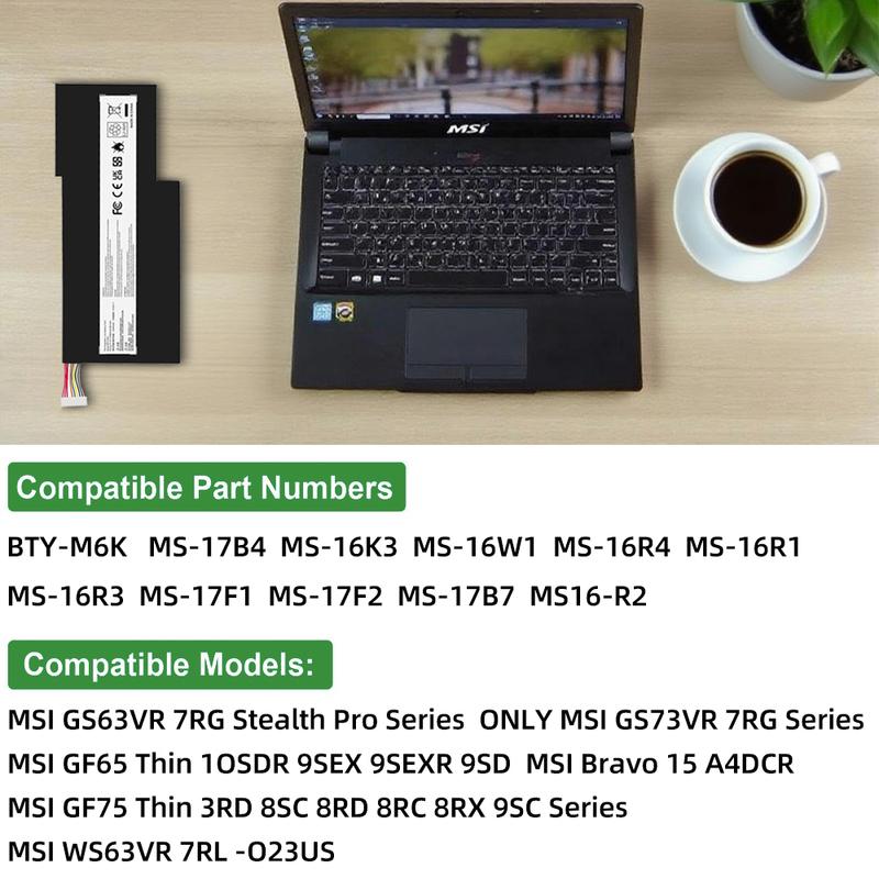Аккумулятор SKOWER BTY-M6K для MSI MS-16R1/R3 GF63 8RC 8RD 9SC 9SCXR GF65 THIN 10SDR GF75 GS63VR GS73VR 7RG Stealth Pro WP65 MS-17F4