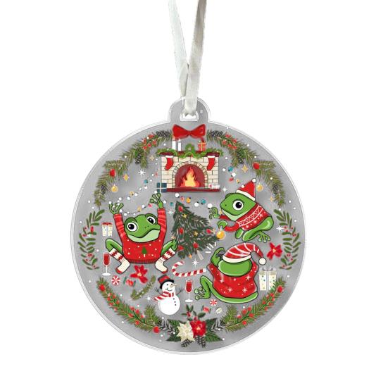 Animal Christmas Ornament 2D Flat Acrylic Ornament Cartoon Santa Hat Animal Hanging Decoration for Christmas Tree Mantel