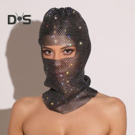 Головной убор с отделкой стразами, ажурный сетчатый дизайн, защита от солнца, открывающая глаза, для выступлений и фестивалей, повязка на голову