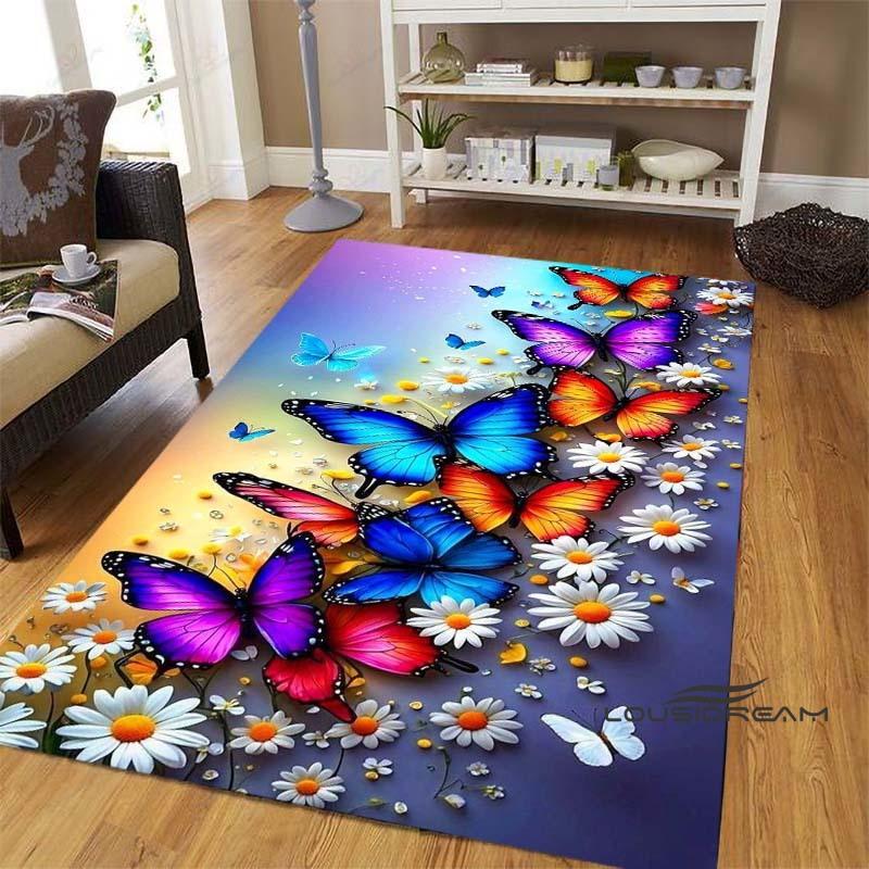 Dreamy Purple Butterfly Pattern Rugs for Living Room Bedroom Area Rugs Child Room Play Rug Cartoon 3D Printing Kids Game Mats001