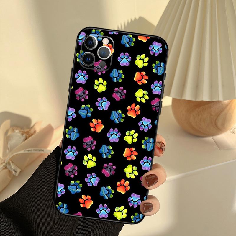 Dog foot Paw Colorful Pattern Case For iPhone 11 12 13 14 15 16 Pro Max Cover For iPhone 13 12 Mini XR X XS Max Plus