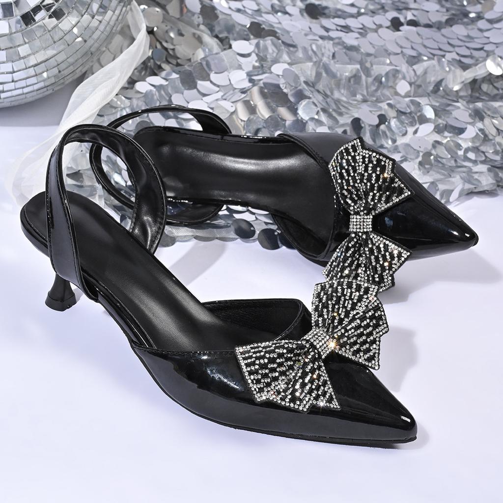 Большие размеры, босоножки на высоком каблуке, лето 2025, новая сумка-головка, тонкий каблук, стразы, бант, высокие каблуки, женские