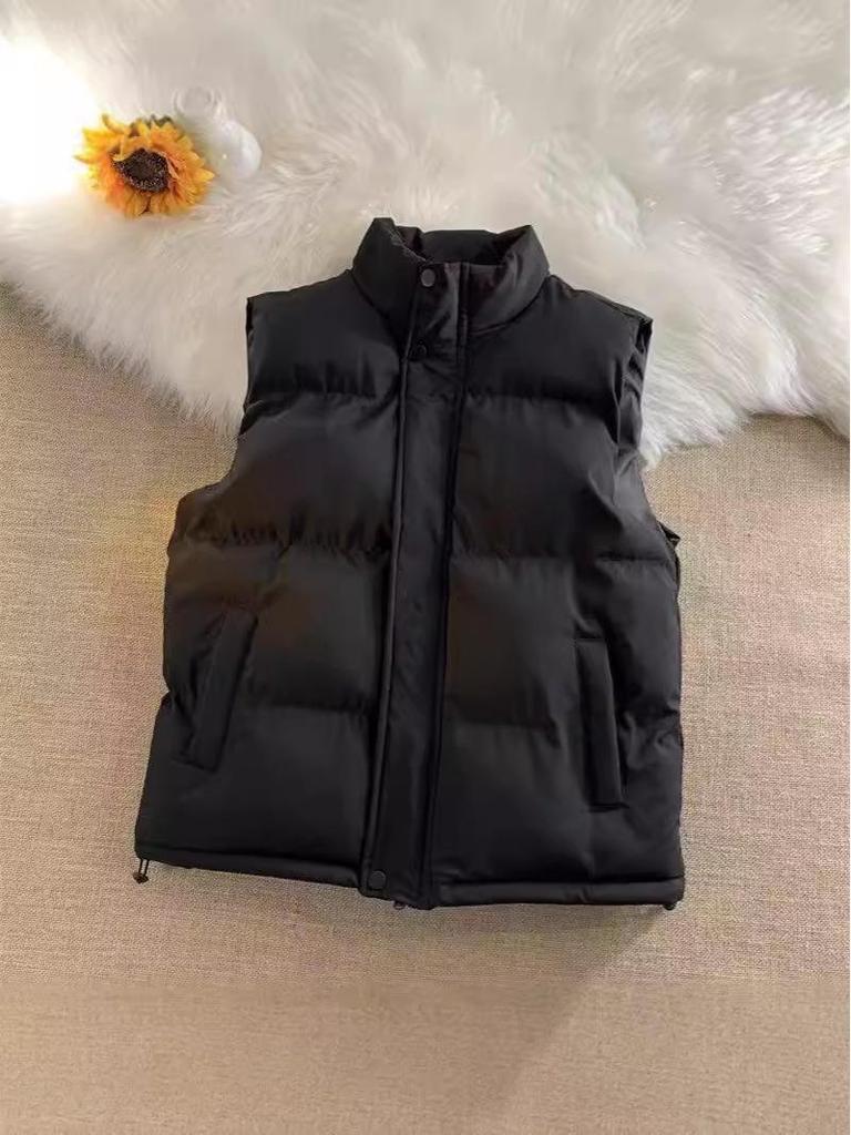 Мужской зимний жилет со стойкой: Однотонный, Модный студенческий стиль, Без рукавов, Повседневный.