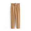 Women's New Casual Trousers Slightly Elastic Slim Thin Belt Decoration Solid Colour Straight Paragraph Suit Nine-minute Trousers