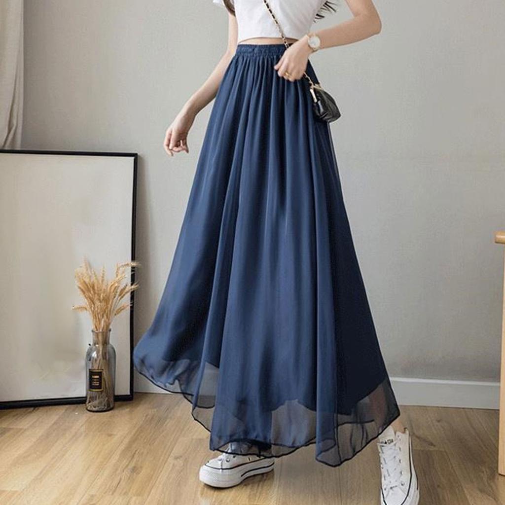 Women's Chiffon Wide Leg Pants Temperament Silky Chiffon Lined Wide Leg Skirt Pants