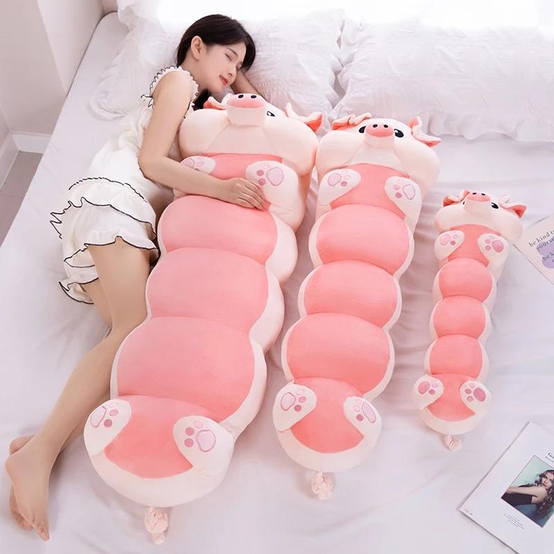 80/100 см Милый мягкий кролик свинья хаски гусеница плюшевая большая длинная подушка мягкая игрушка в виде червяка кукла детский подарок на день рождения