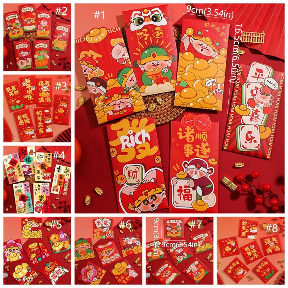 6pcs Chinese Style 2025 Snake Year Red Envelopes Cartoon New Year Money Packets  Graduation