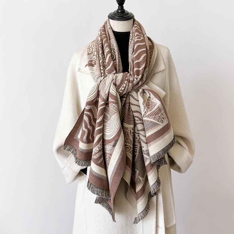 2024 New Elegant Ladies' Pashmina Jacquard Cashmere Scarf Winter Thick Warmth Two-Sided Shawl Coldproof Windproof Blanket Scarf