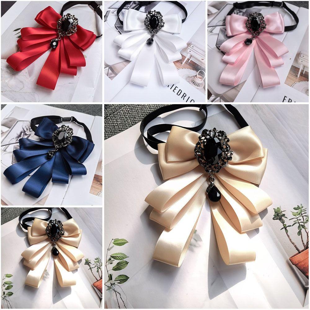 Fabric Bowtie Crystal Neck Decoration Brooch Accessories Collar Flower Women Accessories