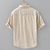 Летняя рубашка Мужская повседневная рубашка с коротким рукавом Однотонная рубашка с отложным воротником из хлопка и льна Мужские топы Простой стиль Мужская одежда Дышащая