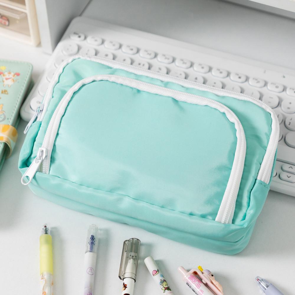 Stylish Large Capacity Ins Student Pencil Case Simple Front Open Window Makeup Bag