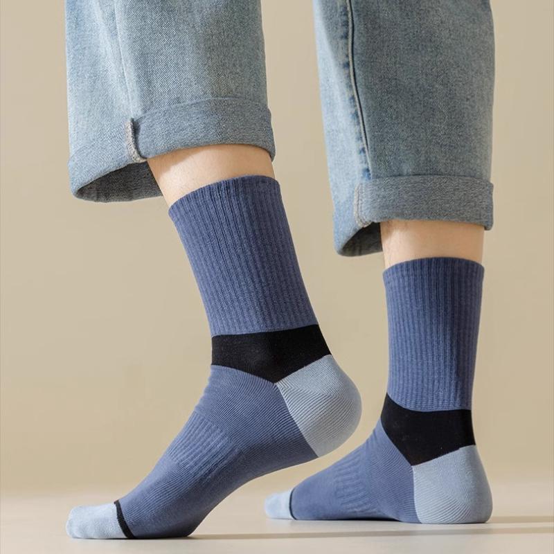 5/10 пар весенних носков, мужские полосатые носки средней длины, впитывающие пот дезодорирующие модные спортивные носки