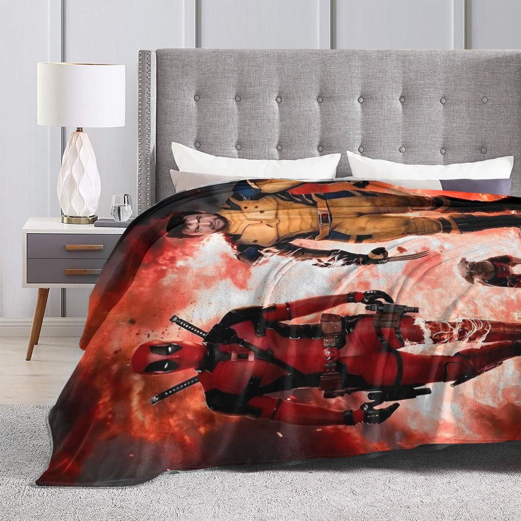 Deadpool and Wolverine Blanket Superhero Comedy Dogpool Plush Awesome Warm Throw Blanket for Bedspread Decoration