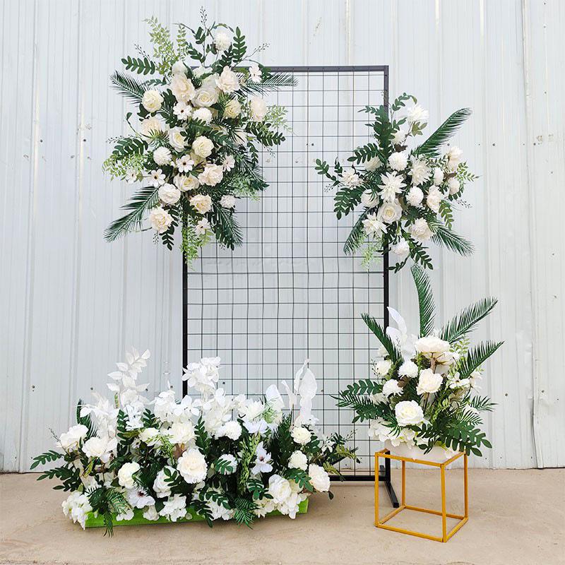 Red Floral Wedding Stage Backdrop with Artificial Flower Rows