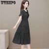 Женское шикарное французское кружевное платье с вырезом в горошек, летнее платье с короткими рукавами и рюшами для торта, маленькие черные платья с эластичной талией