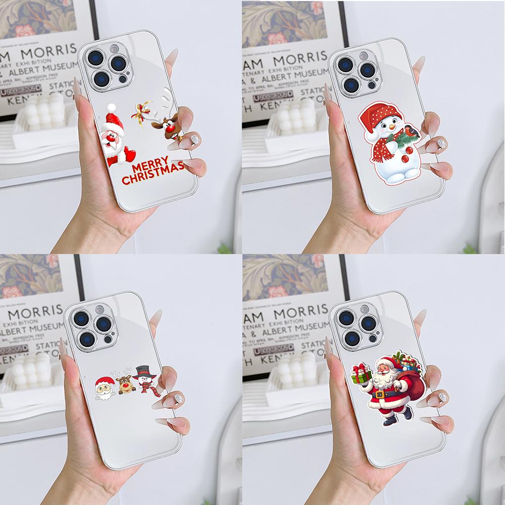 Чехлы для телефонов Ae120 Merry Christmas Santa design из гальванизированного стекла для Samsung S25 Ultra iPhone 11 16 Pro Xiaomi Redmi, полная защита объектива, задняя крышка