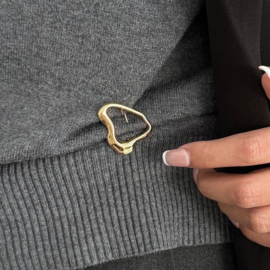 Ingemak Unique Irregular Hollow Geometry Brooches for Women Minimalism Gold Color Metal Shirt Collar Lapel Suit Pin Accessories