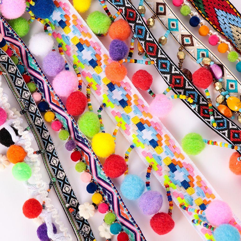 1yard Dress Costume DIY Craft Fabric Pompom Bohemia Ribbon Tassel Lace Trim Embroidered