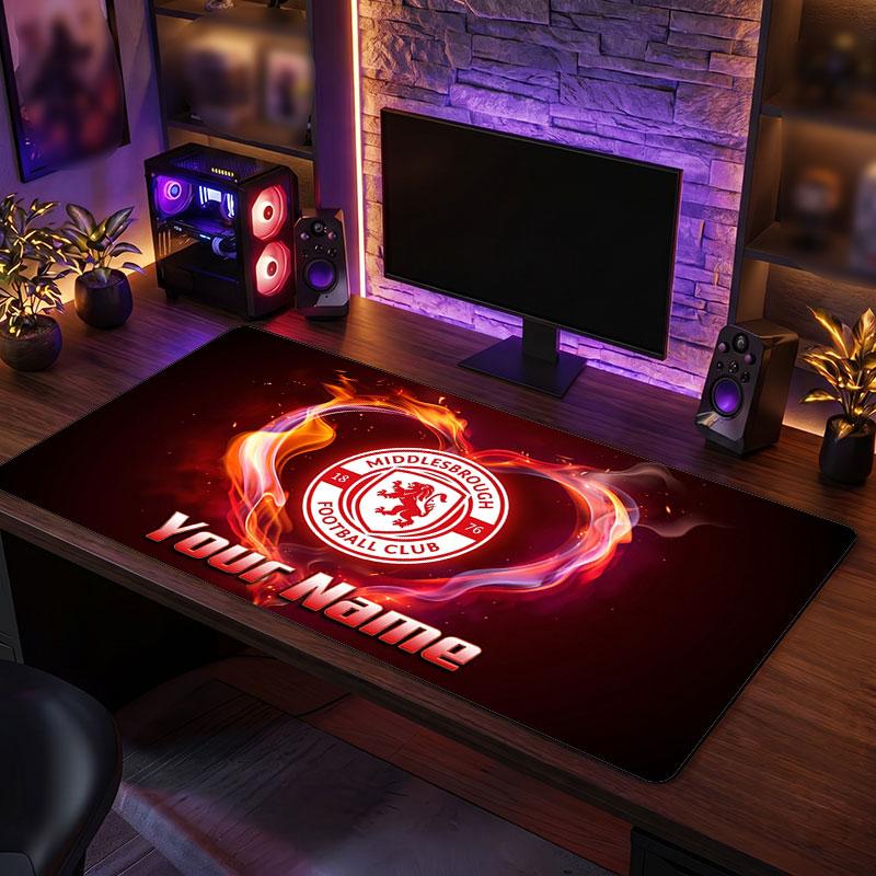 Middlesbrough FC Custom Large Mouse Pad, Personalized Name Text Print, Football Logo Non‑Slip Desk Mat Gaming Gift