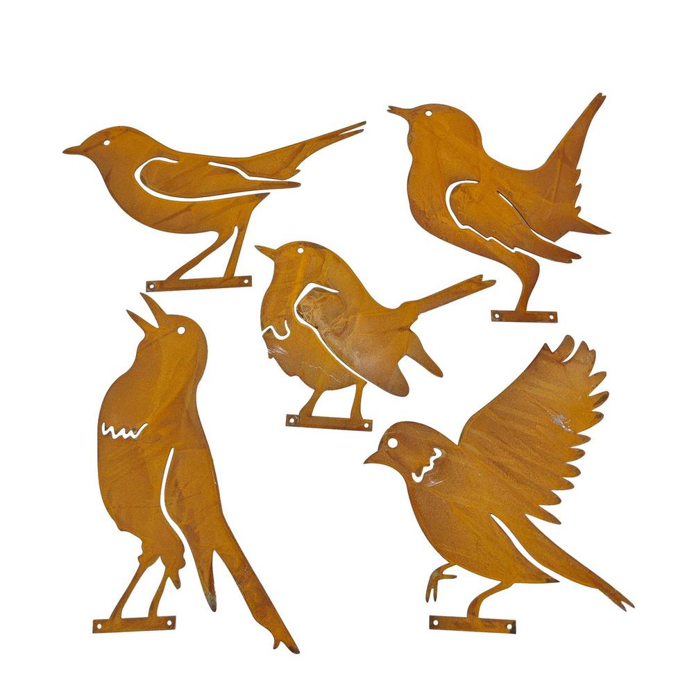 4/5pcs set Rusty Metal Bird Silhouettes Garden Fence Ornaments Life-like Country Yard Metal Art crafts Bird Gardening Decoration