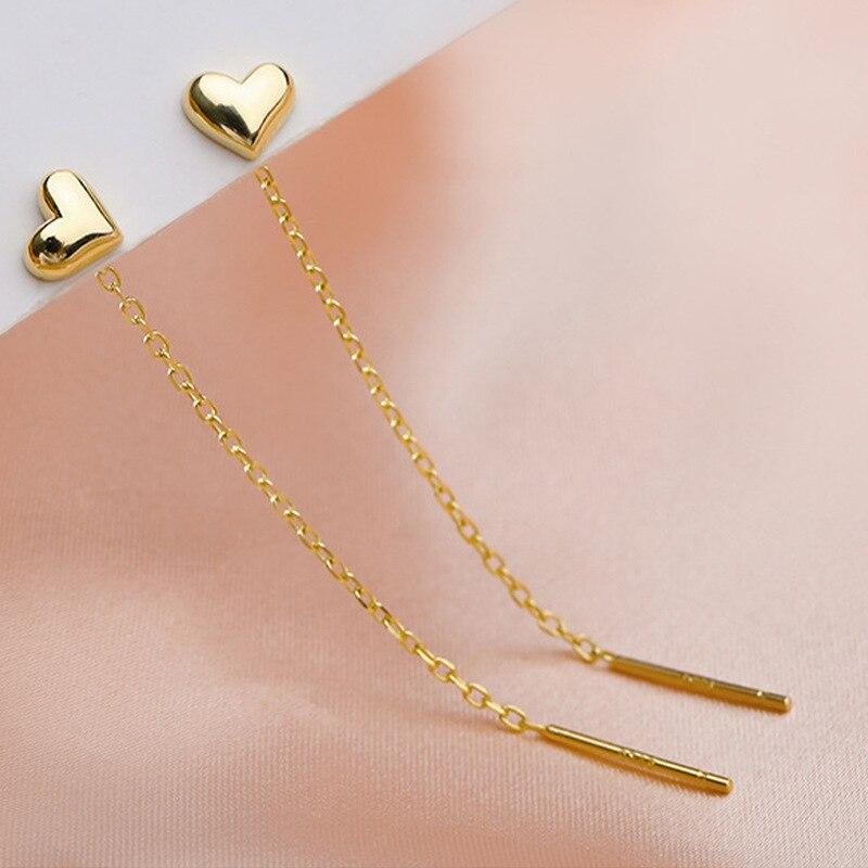 Minimalist Heart Long Tassel Earrings Gold Silver Color Small Love Ear Line Piercing Earrings Korean Long Chain Earrings Women AVE