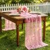 Romantic Bow Pearl Chiffon Runner Semi-Transparent Gauze Tablecloth Tulle Table Runner  Wedding