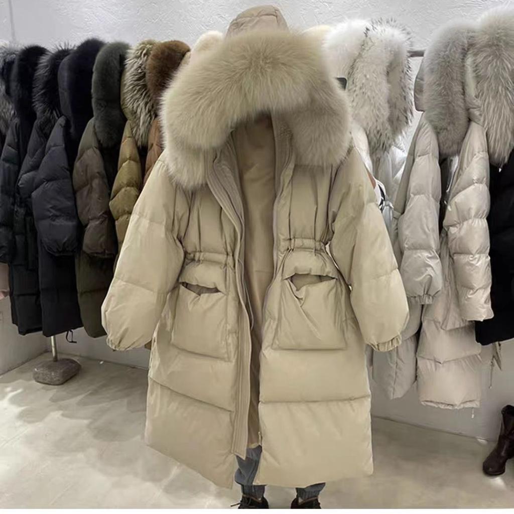 Fur Collar Duck Down Coat Outerwear Long Puffer Coat Warm Fluffy Parkas Loose Winter Coat Women