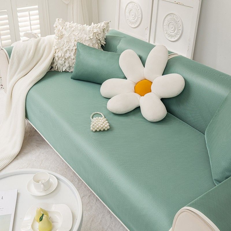 Чехол для дивана из нескользящего однотонного материала для гостиной, летний чехол для диванной подушки из ледяного шелка, простой чехол для дивана