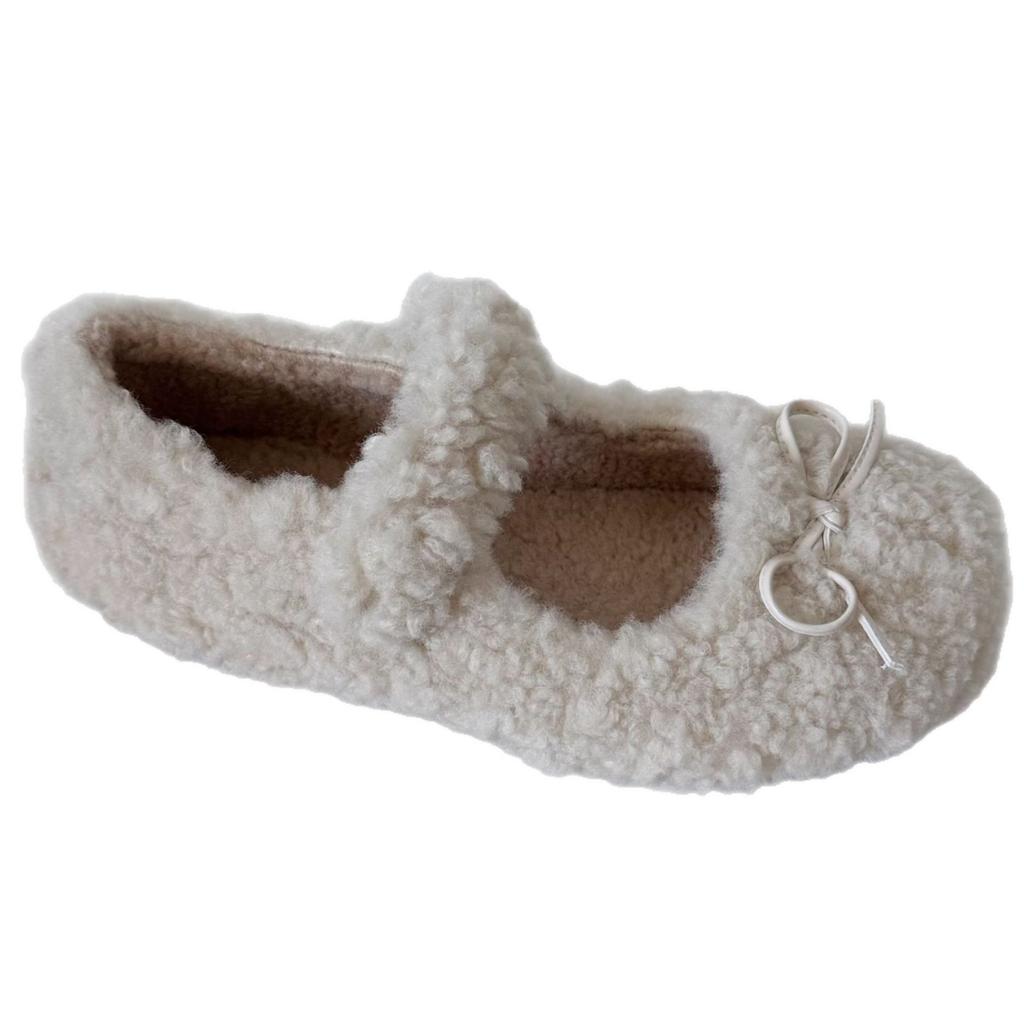 Пушистые туфли осень-зима 2025, теплые и бархатистые хлопковые туфли, нескользящие туфли Мэри Джейн в сказочном стиле, туфли Doudou на мягкой подошве