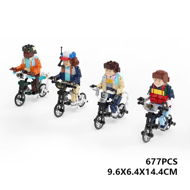 4 In 1 New Hot Dolls Bicycle Bike Brickheadz Building Blocks Set Strangers Things Bricks Toys for Children Kid Halloween Gift