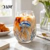 Stylish Nautical Themed Cup Marine Animal Theme Clear Glass Tumbler, Handcrafted Painted Glassware, Creative Iced Coffee Juice Unique Drinking
