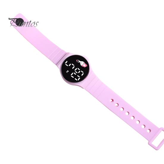 Electronic Watch Touchscreen LED Display Soft Band Round Life Waterproof Solid Color Kids Students Digital Watch Daily Wear