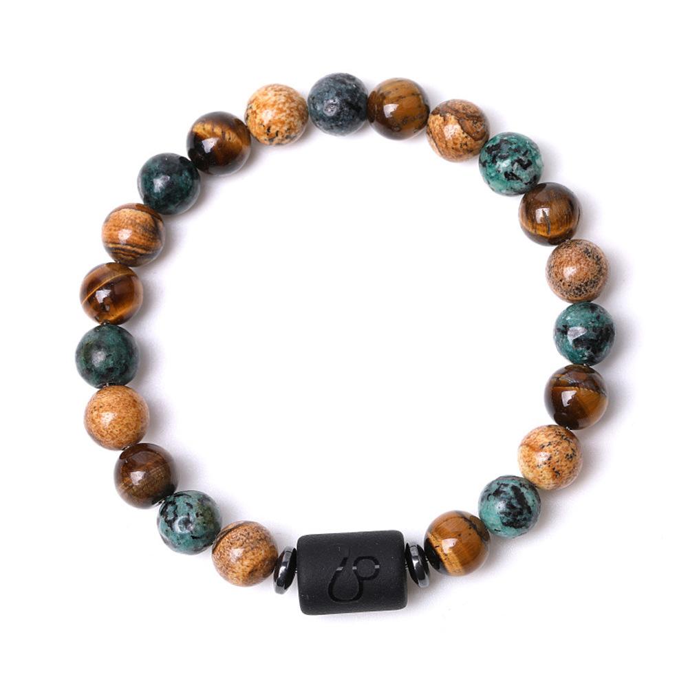 12 Classic Zodiac Signs Charm Jewelry Ball Shape Obsidian Natural Beaded Bracelet for Virgo Leo Libra Couples Fashionable