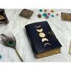 Moon Phase Leather Journal Handmade Celestial Notebook with Vintage Paper