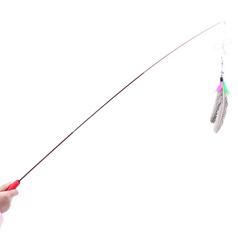 Cat Teaser Wands Three-Section Telescopic Fishing Pole Wand Kitten Funny Catcher Teaser Stick Rod Interactive Stick Teaser Toys