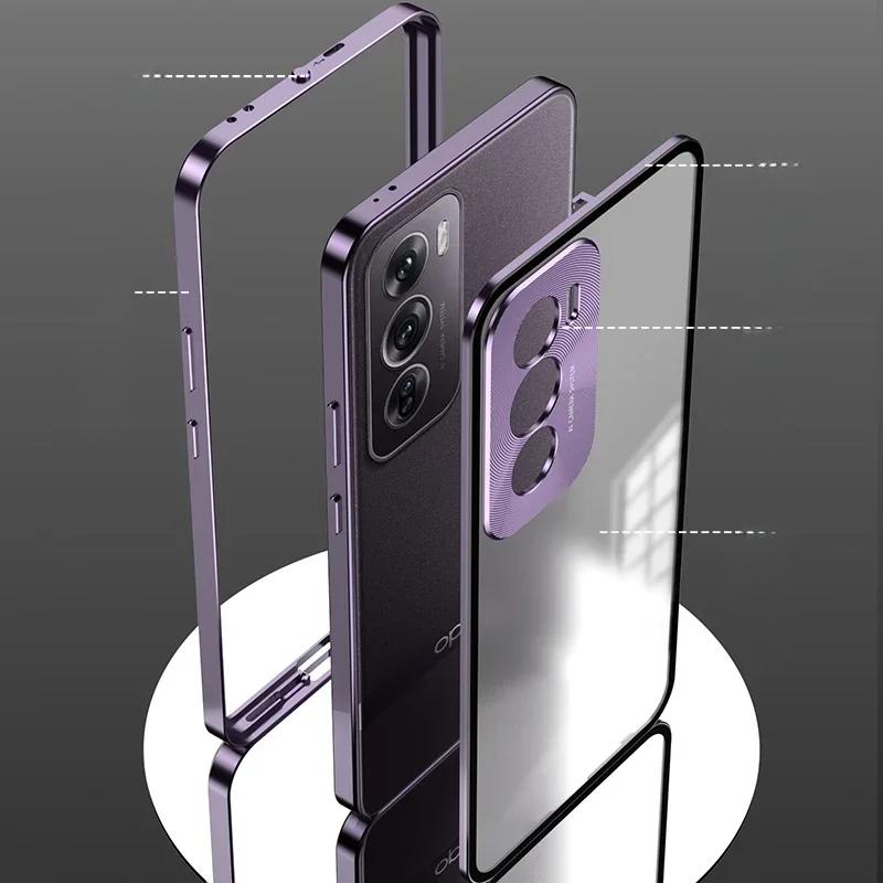 Ударопрочный чехол для телефона OPPO Reno 12 Pro, алюминиевый сплав, металлический каркас, матовая прозрачная акриловая задняя крышка для Reno 12Pro