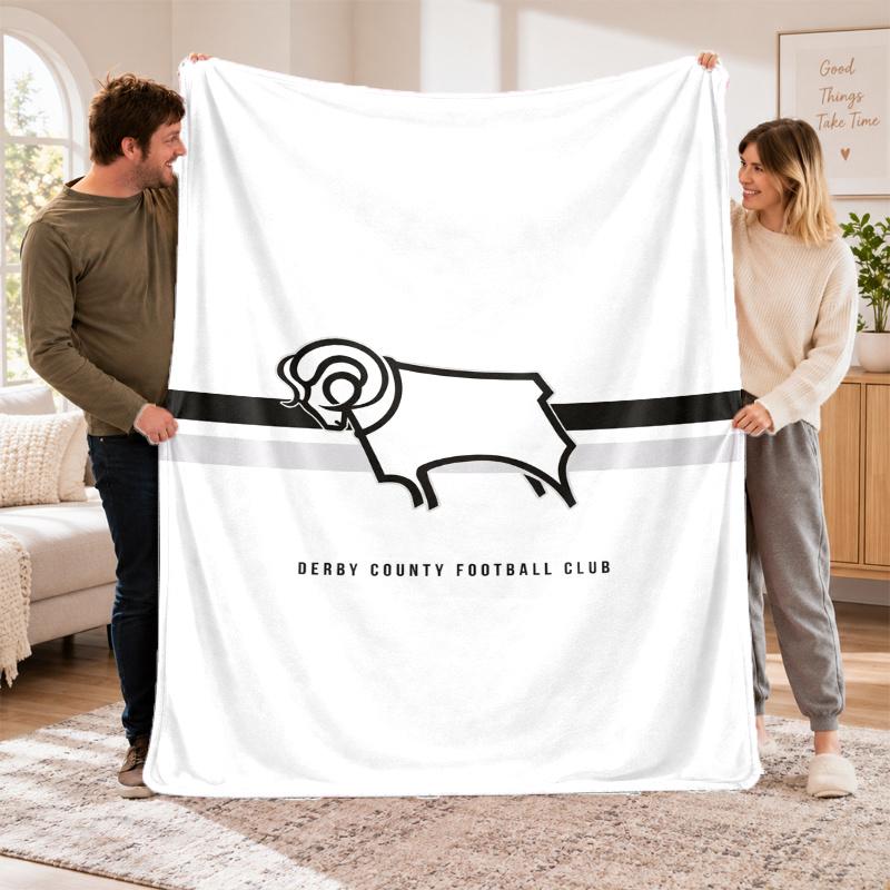 Flannel Fleece Blanket with Derby County FC Design, Soft Lightweight Throw for Bed Sofa Travel
